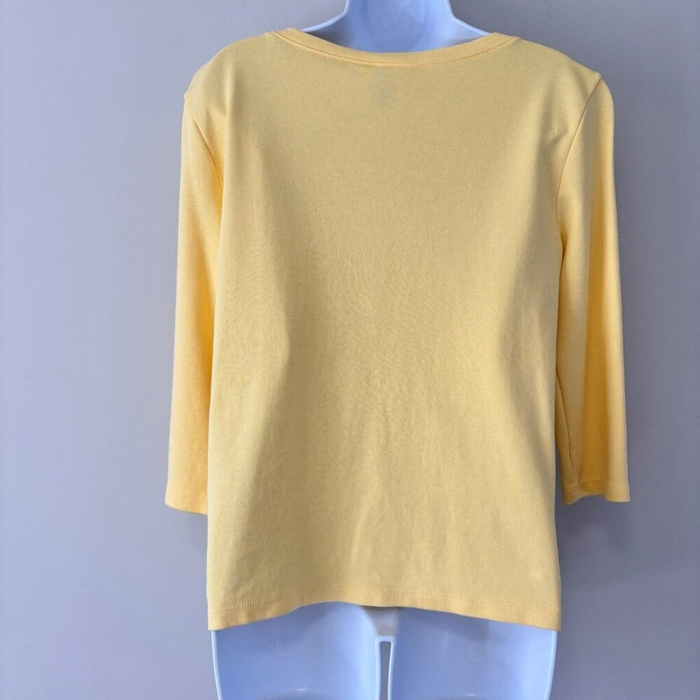 Karen Scott Women's Medium Petite 100% Cotton Yellow 3/4-Sleeve Henley Shirt NWT - Picture 5 of 6